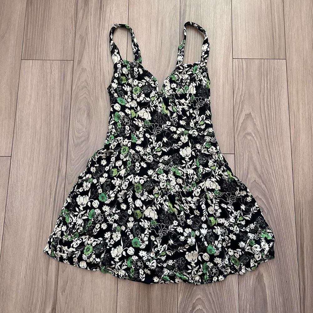 Free People Black and Green Floral Dress